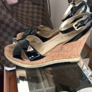 Guess Black Patent Leather Wedges